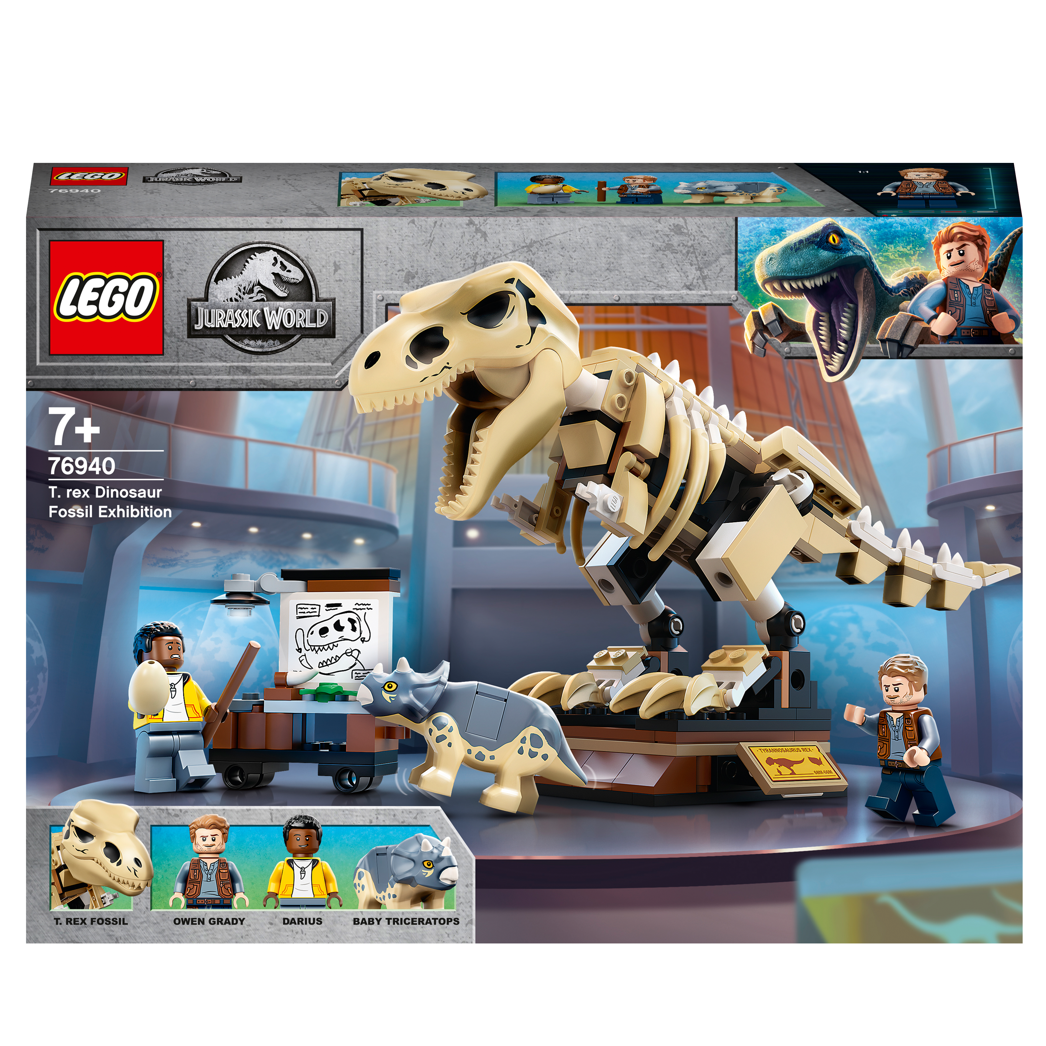 LEGO® Jurassic World T. rex Dinosaur Fossil Set 76940 with T. rex skeleton and Baby Triceratops, educational fun for kids.