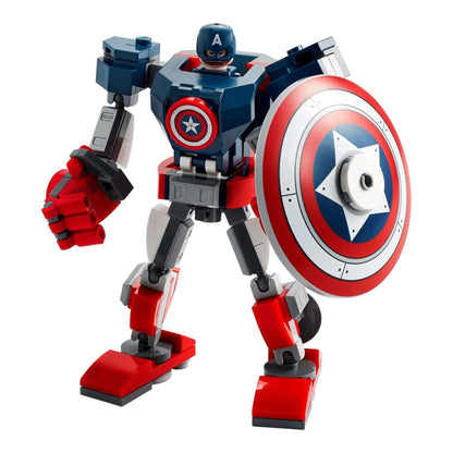 LEGO Marvel Avengers Captain America Mech Toy 76168 with movable limbs and detachable shield.