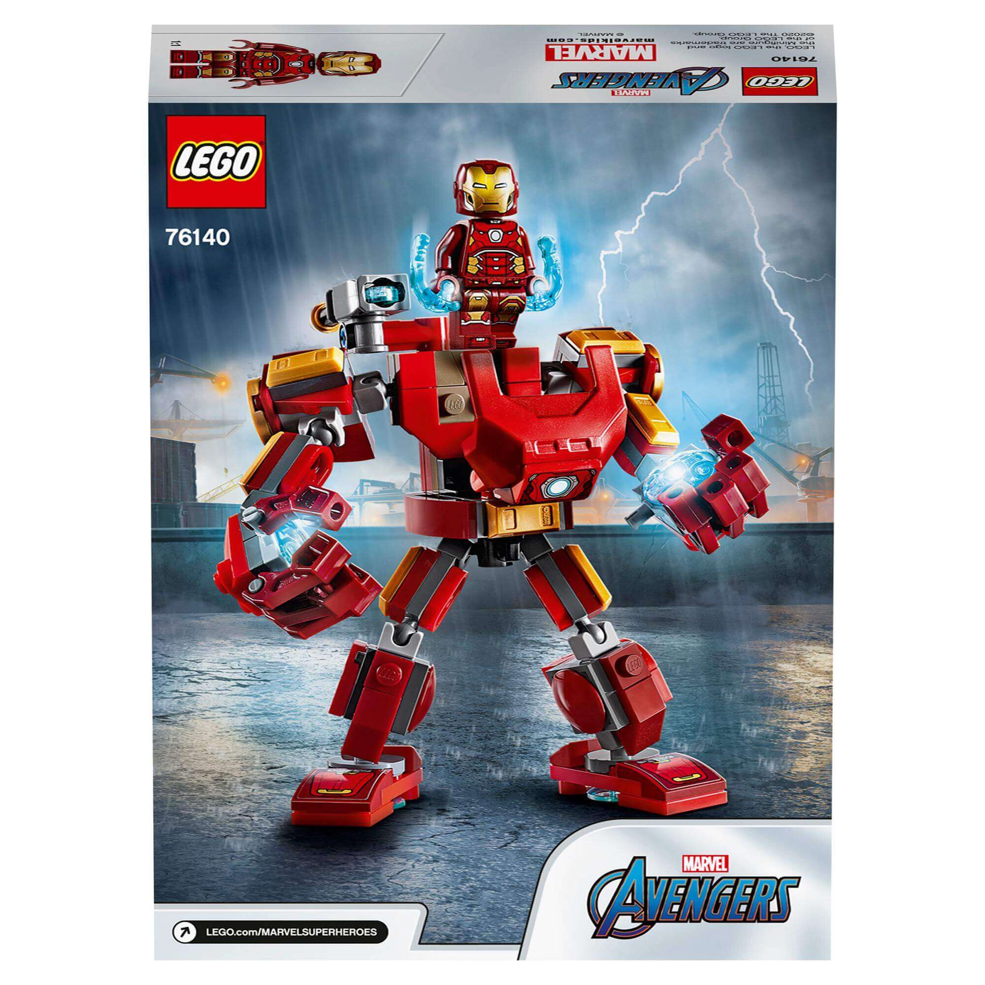 LEGO® Marvel Avengers Iron Man Mech Playset 76140 with movable limbs and Iron Man minifigure
