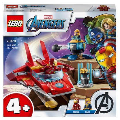 LEGO Marvel Avengers Iron Man vs. Thanos set 76170 featuring Iron Man, Thanos, and epic battle scenes for imaginative play.