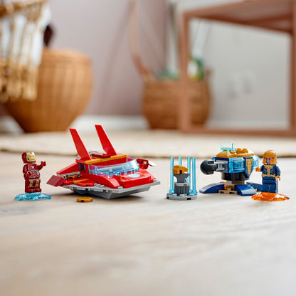 LEGO® Marvel Avengers set featuring Iron Man, Thanos, and a red spaceship for epic superhero battles.