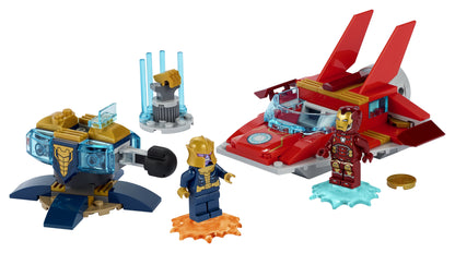 LEGO Marvel Avengers Iron Man vs. Thanos set, featuring Iron Man and Thanos minifigures and an epic battle scene.