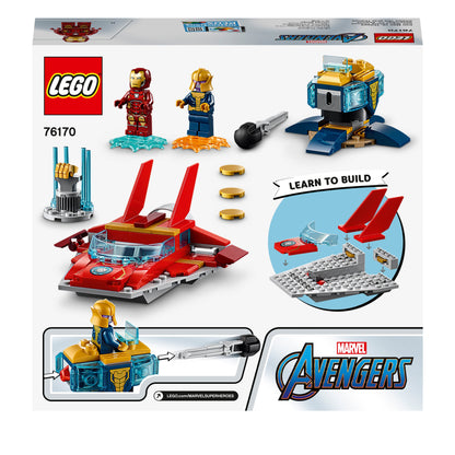 LEGO® Marvel Avengers Iron Man vs. Thanos set 76170 with figures, vehicles, and building elements for imaginative play.