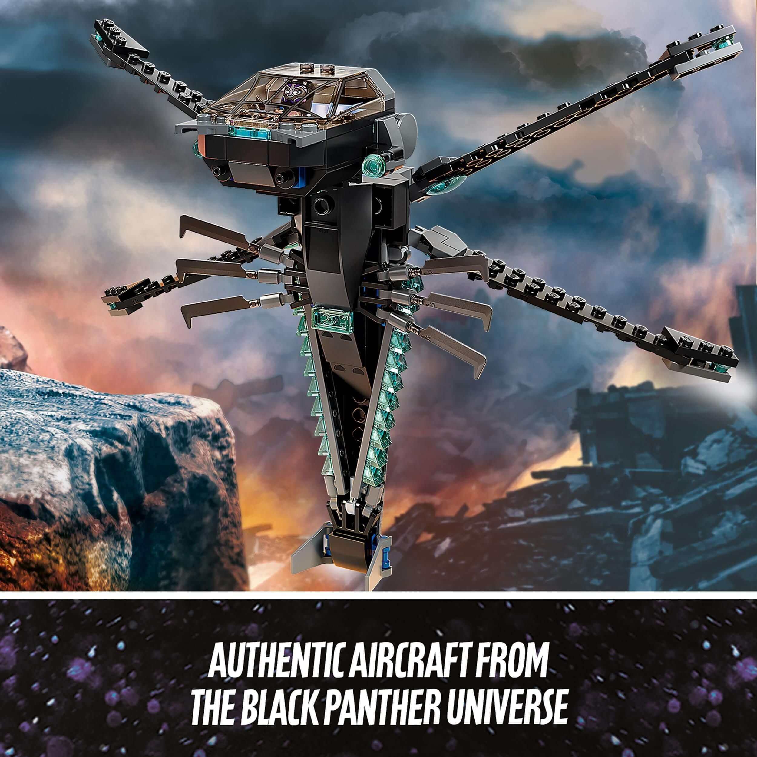 LEGO Marvel Black Panther Dragon Flyer set 76186, showcasing the iconic aircraft from Avengers: Endgame.