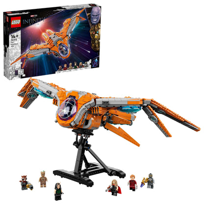 LEGO Marvel The Guardians' Ship set 76193 featuring iconic spaceship and mini-figures from Avengers movies.