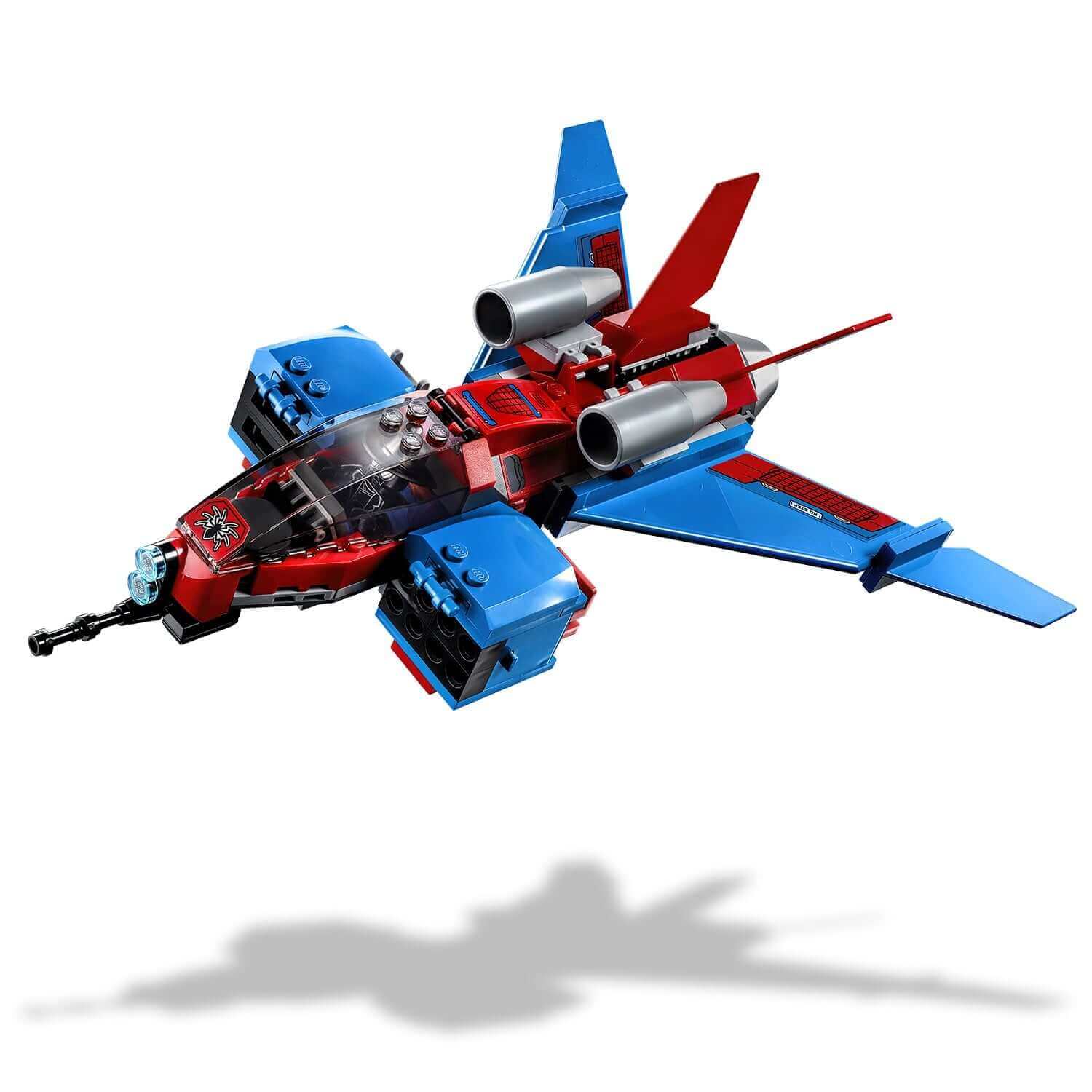 LEGO Marvel Spider-Man jet set 76150, featuring a colorful design with blue and red colors and twin engines.