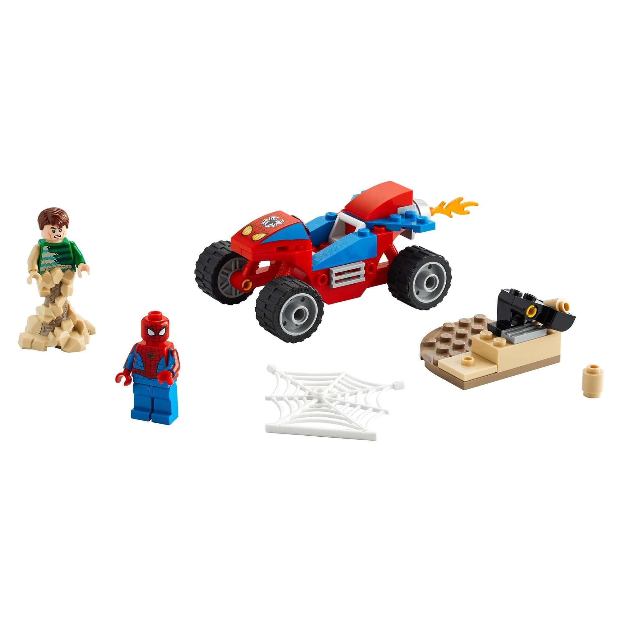 LEGO Marvel Spider-Man & Sandman Showdown set including Spider-Man, Sandman, and action-packed vehicle.