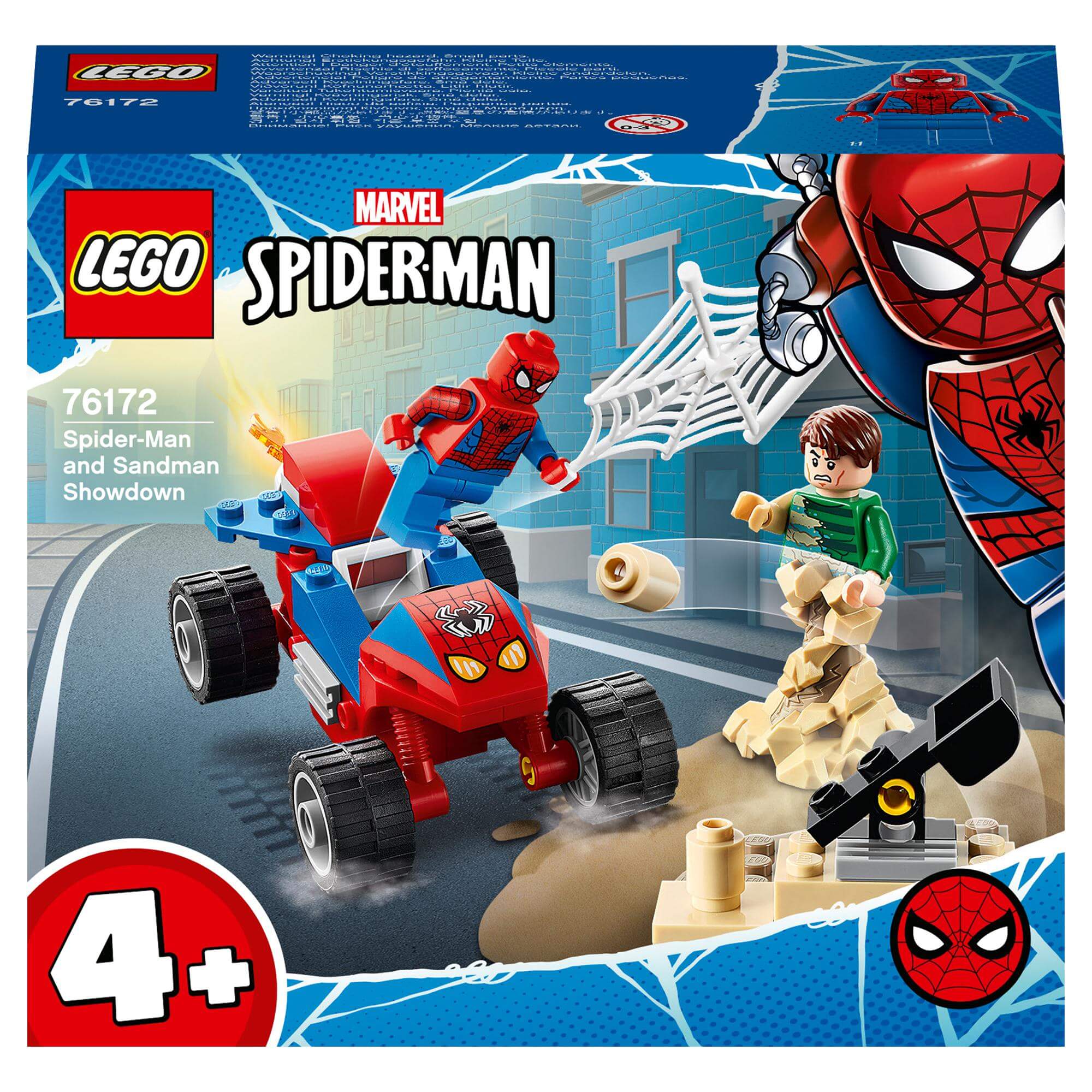 LEGO Marvel Spider-Man & Sandman Showdown set 76172 for ages 4+ promoting imaginative roleplay and action adventures.