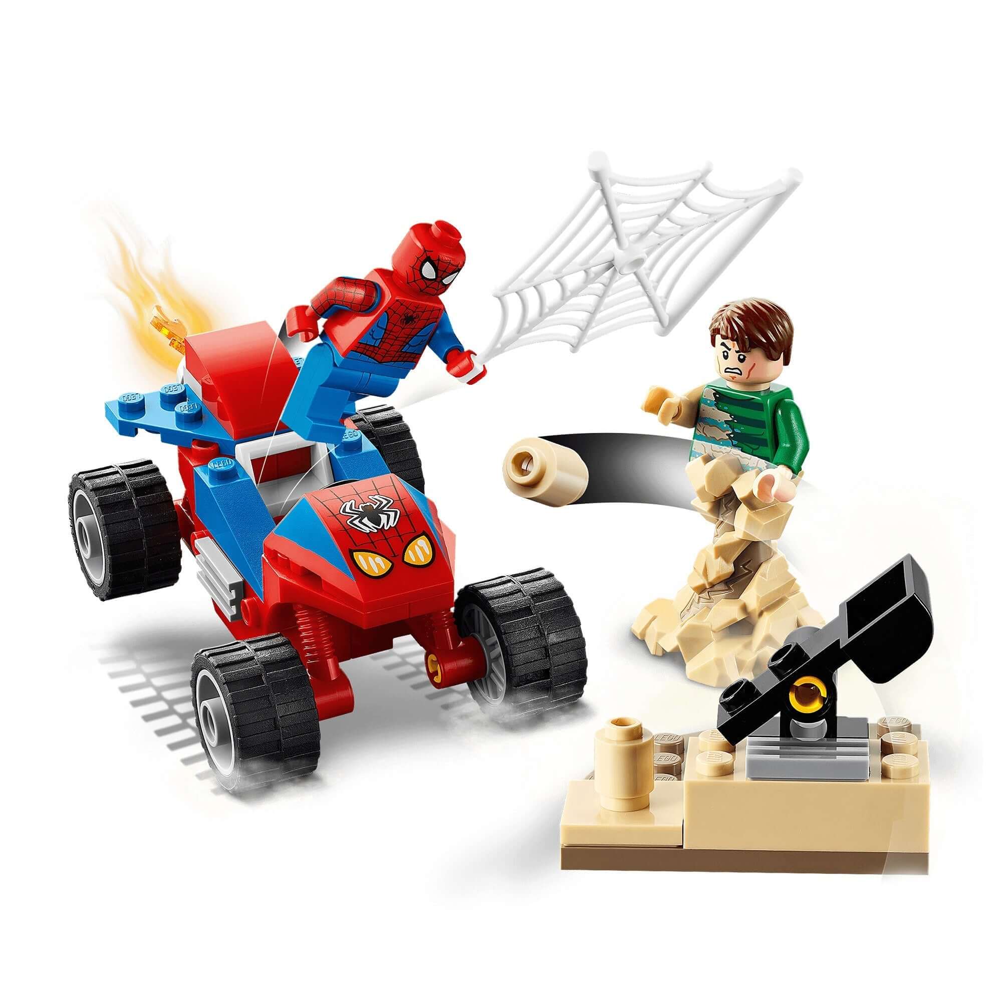 LEGO® Marvel Spider-Man & Sandman Showdown Toy 76172 with Spider-Man in action on a vehicle and Sandman character.