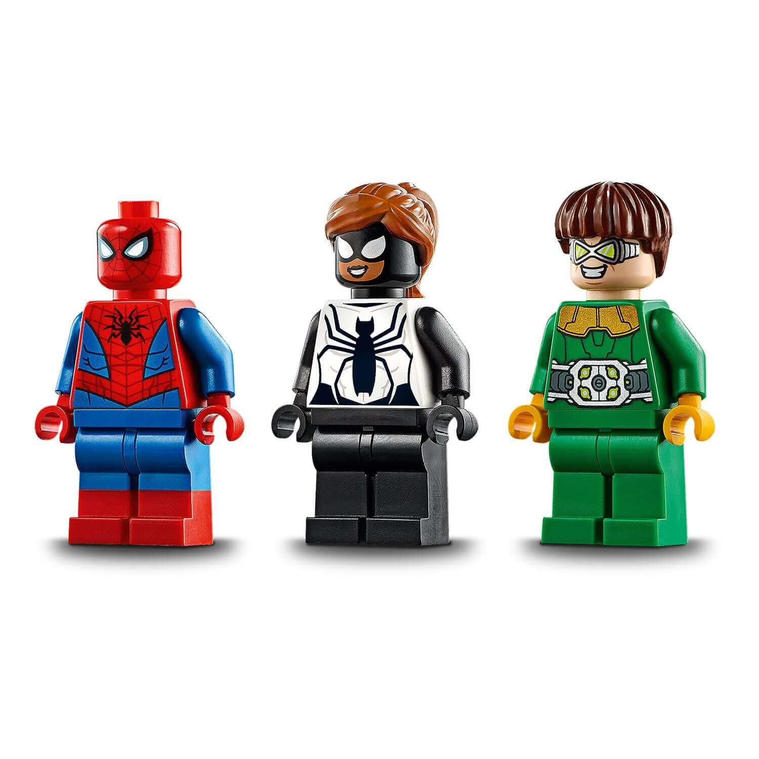 LEGO Marvel Spider-Man vs. Doc Ock playset featuring Spider-Man, Spider-Girl, and Doctor Octopus minifigures.
