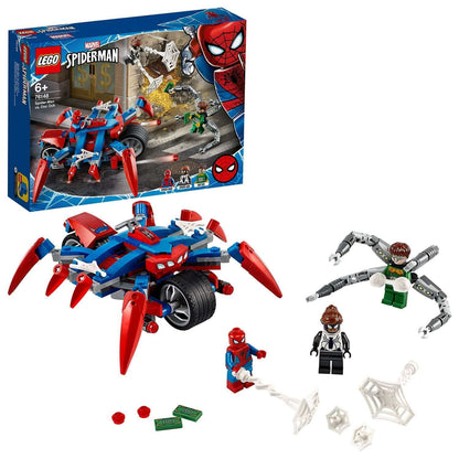 LEGO Marvel Spider-Man vs. Doc Ock playset with Spider-Man, Spider-Girl, and a walking spider toy.