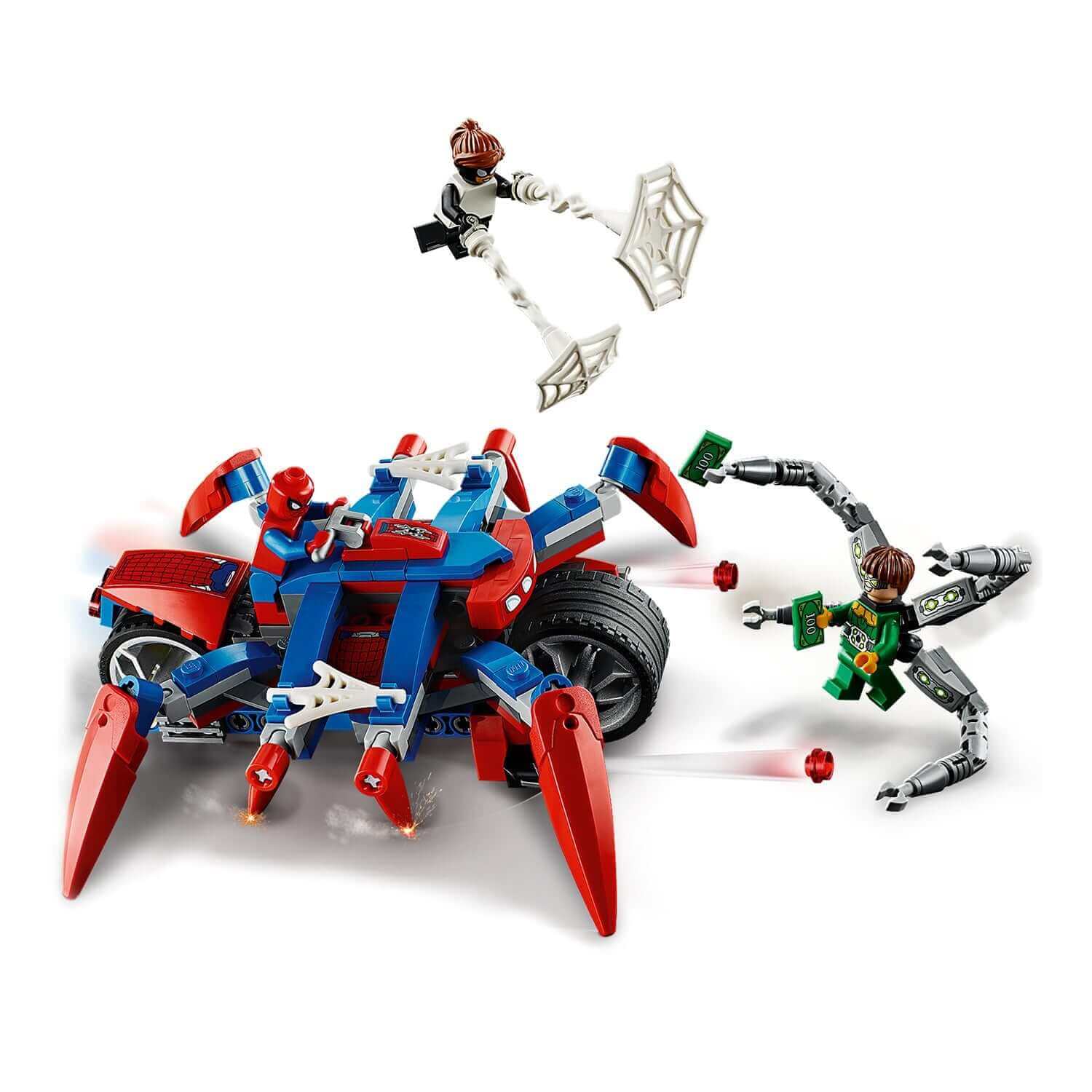 LEGO Marvel Spider-Man vs. Doc Ock playset featuring Spider-Man, Spider-Girl, and a giant walking spider.