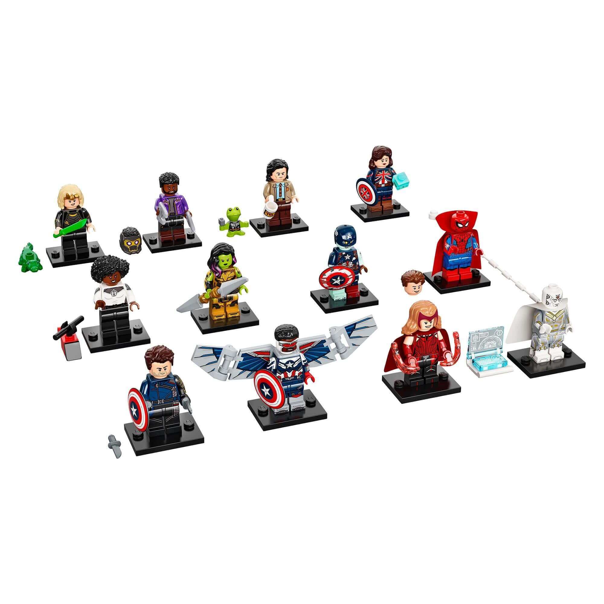 LEGO® Minifigures Marvel Studios Building Set 71031 featuring various detailed minifigures and accessories.