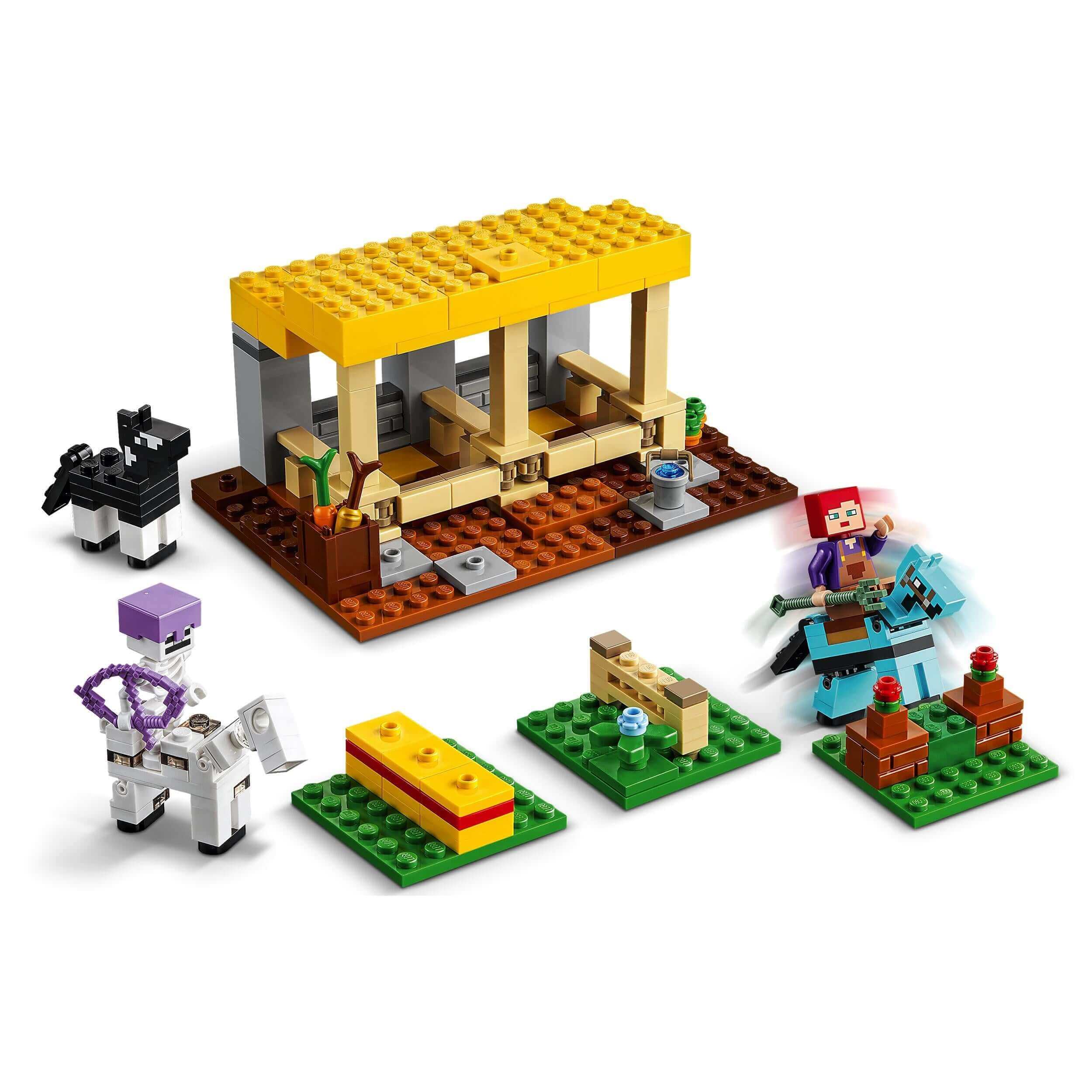 LEGO® Minecraft The Horse Stable Farm Toy 21171 with horses, characters, and building accessories for creative play.