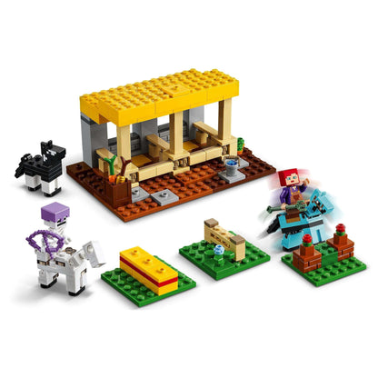 LEGO® Minecraft The Horse Stable Farm Toy 21171 with horses, characters, and building accessories for creative play.