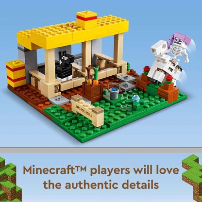 LEGO® Minecraft Horse Stable toy featuring a skeleton horseman and detailed accessories for immersive gameplay.