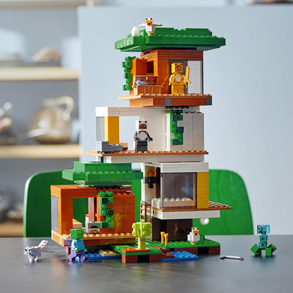 LEGO® Minecraft The Modern Treehouse Toy 21174, featuring modular design, four rooms, and iconic Minecraft characters.