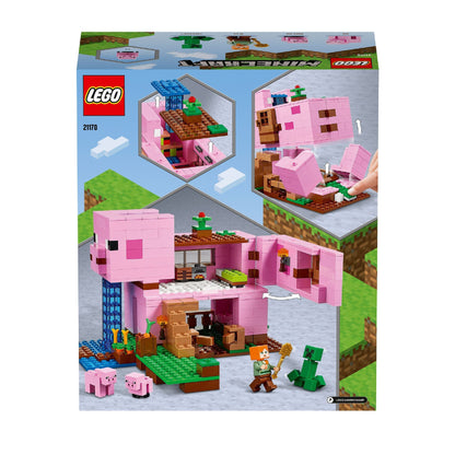 LEGO® Minecraft The Pig House 21170 featuring building, characters, and adventures in a pig-shaped home.