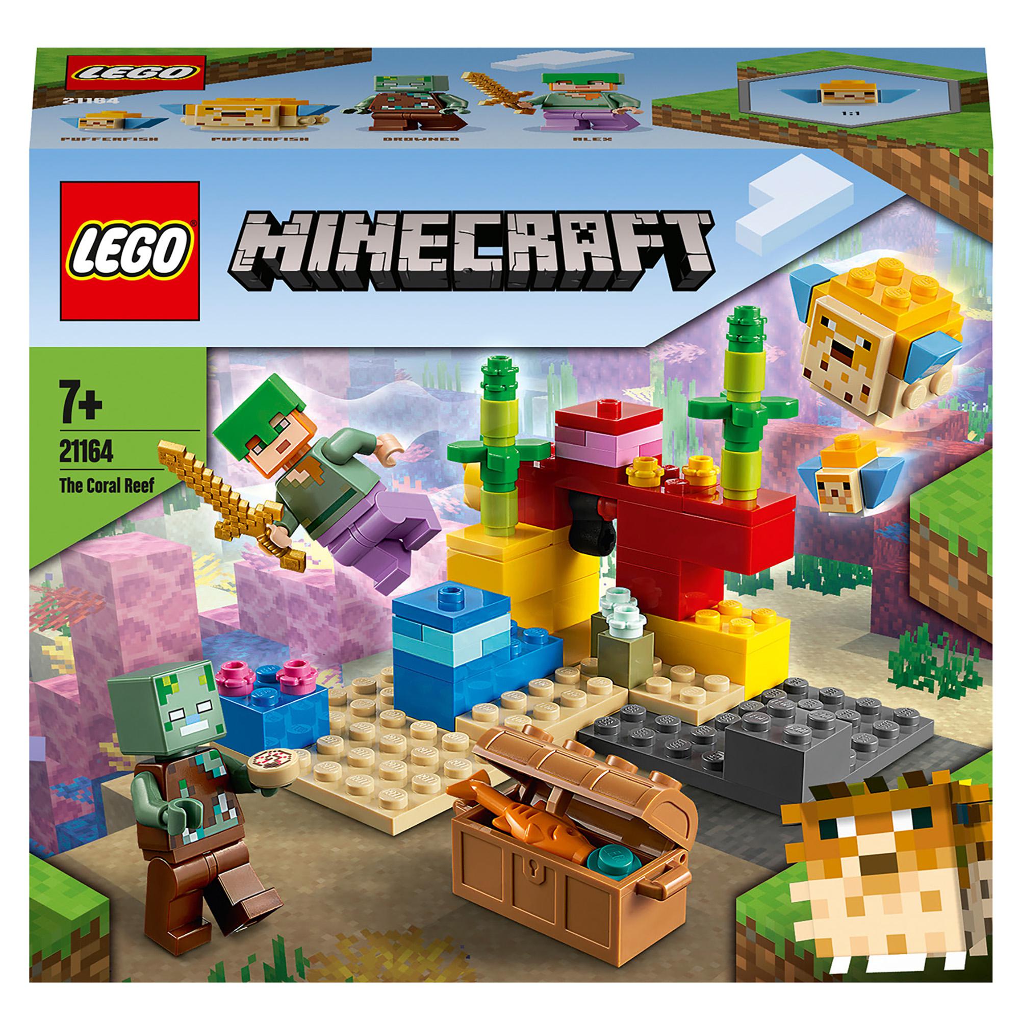 LEGO Minecraft The Coral Reef Building Set 21164 featuring reconfigurable underwater adventure elements.