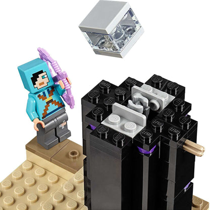 LEGO Minecraft The End Battle set 21151 featuring player character with bow and Ender Crystal.