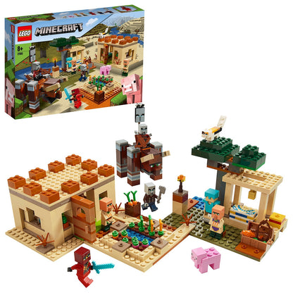 LEGO® Minecraft The Illager Raid Building Set 21160 with figures, Ravager, and village scene for hands-on fun.