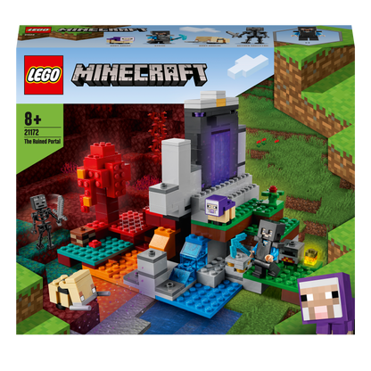 LEGO® Minecraft The Ruined Portal Building Set 21172 with colorful blocks and characters for adventure play.