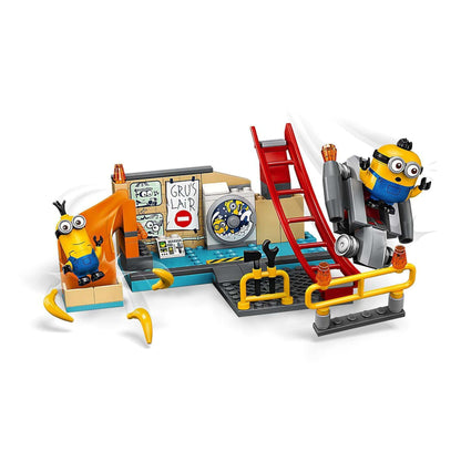 LEGO® 4+ Minions in Gru’s Lab set with Kevin and Otto figures, featuring a slide, lab equipment, and creative play.