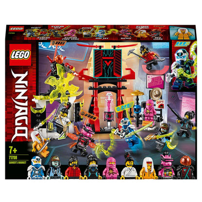 LEGO® NINJAGO Gamer's Market set 71708 featuring 9 minifigures and vibrant toy market for Prime Empire scenes.