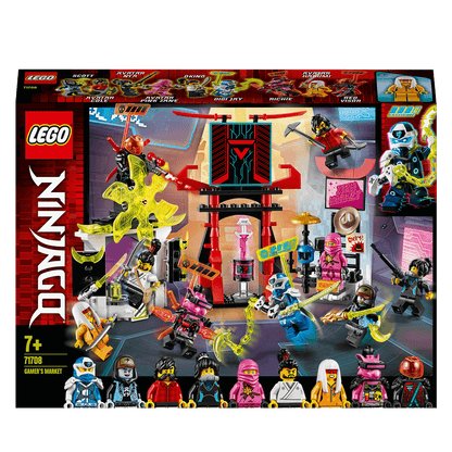 LEGO NINJAGO Gamer's Market Minifigures Set 71708 featuring 9 collectible figures and a vibrant toy market.
