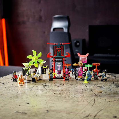 LEGO® NINJAGO Gamer's Market Minifigures Set 71708 featuring 9 character figures and a toy market.