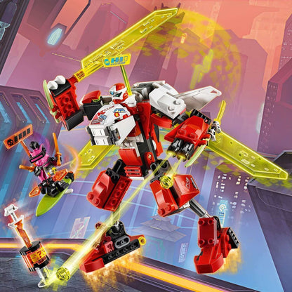 LEGO NINJAGO Kai's Mech Jet 2in1 Set 71707 featuring Kai and Richie in an action-packed battle scene.
