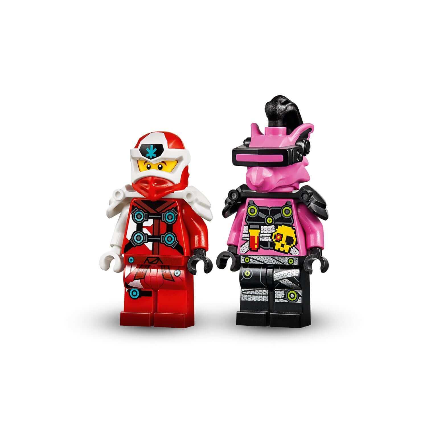 LEGO® NINJAGO Kai and Richie minifigures from set 71707, ready for epic battles in the Speedway Five-Billion race.