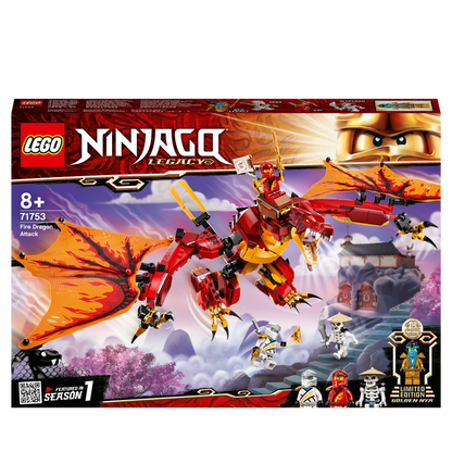 LEGO NINJAGO Legacy Fire Dragon Attack 71753 toy with posable dragon and mini-figures for imaginative play.