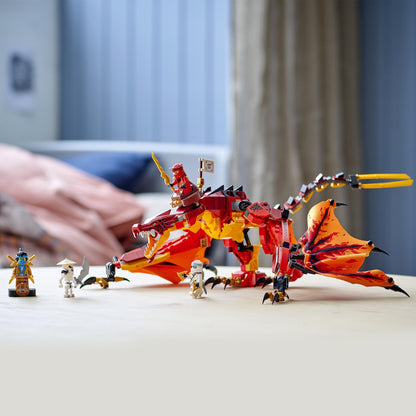 LEGO NINJAGO Fire Dragon Attack Toy 71753 with posable dragon and minifigures for creative playtime.