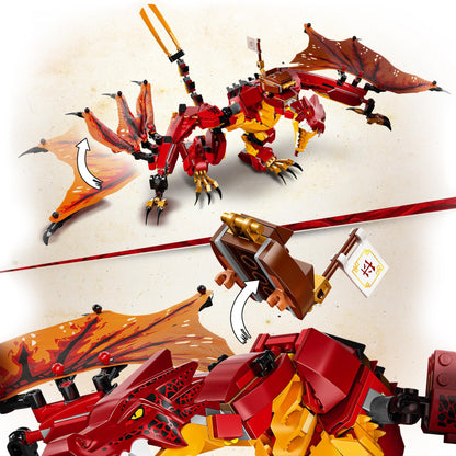 LEGO NINJAGO Legacy Fire Dragon Attack Toy 71753, posable dragon with moving wings, tail, and jaw.