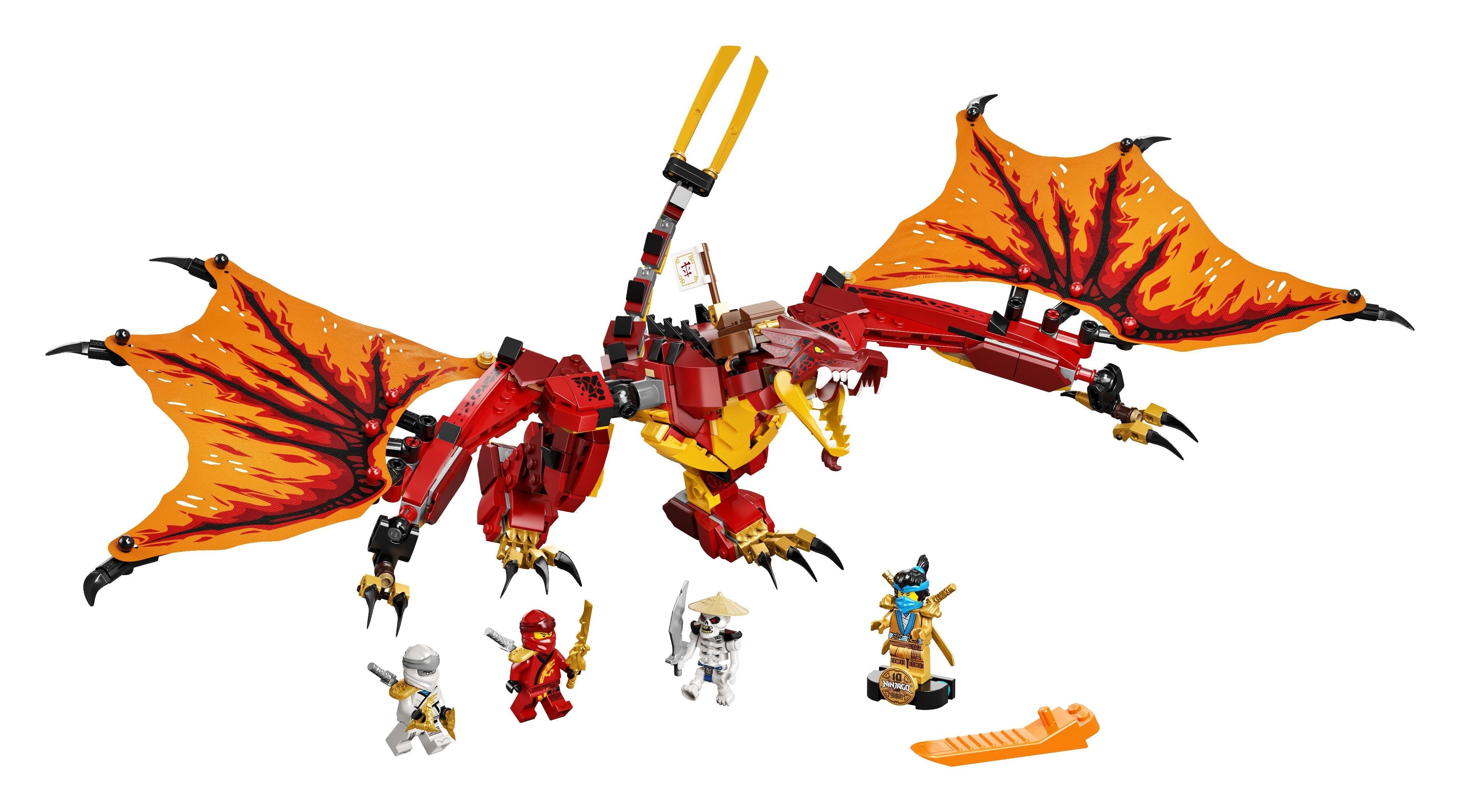 LEGO NINJAGO Legacy Fire Dragon Attack 71753 with posable dragon and minifigures for kids' playtime fun.