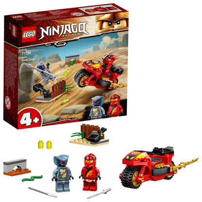 LEGO NINJAGO Legacy Kai’s Blade Cycle Set 71734 featuring motorcycle, catapult, and 2 ninja minifigures.