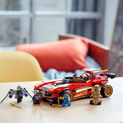 LEGO NINJAGO Legacy X-1 Ninja Charger Set 71737 with ninja minifigures in a play setting on a table.