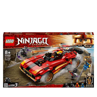LEGO Ninjago Legacy X-1 Ninja Charger Set 71737, 2-in-1 ninja vehicle with toy car and motorbike for kids.