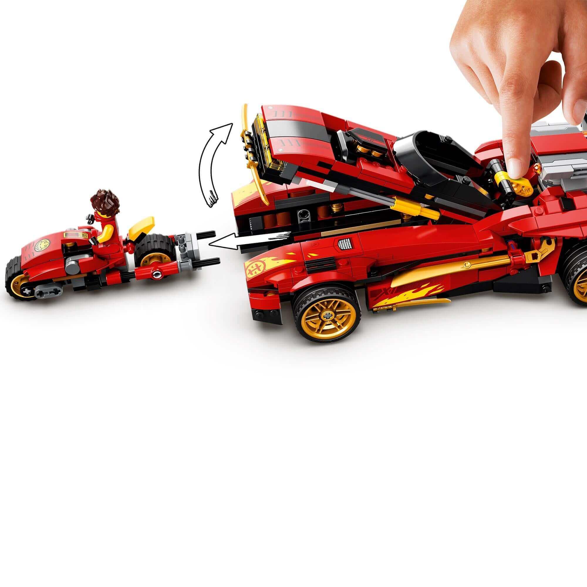 LEGO NINJAGO Legacy X-1 Ninja Charger 71737, showcasing a motorbike and car, perfect for playful ninja adventures.