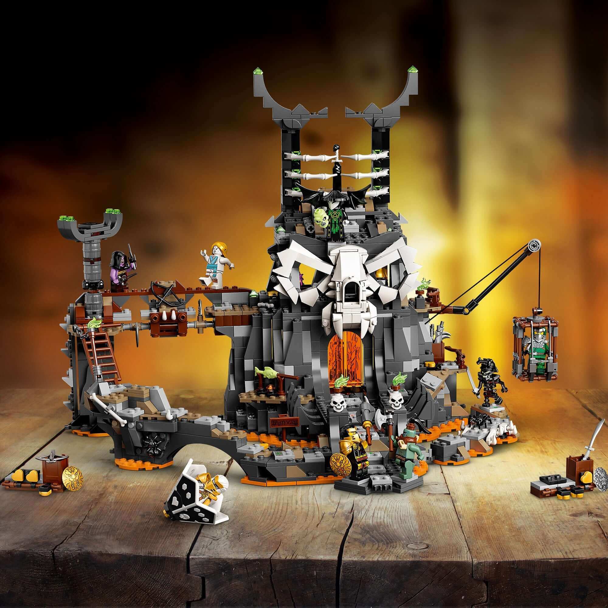 LEGO NINJAGO Skull Sorcerer's Dungeons 71722 set featuring detailed design and 8 minifigures for epic battles.