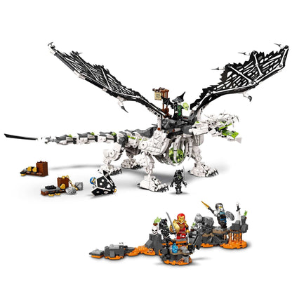 LEGO NINJAGO Skull Sorcerer's Dragon set with heroes and dragon in battle scene, ideal for kids' imaginative play.