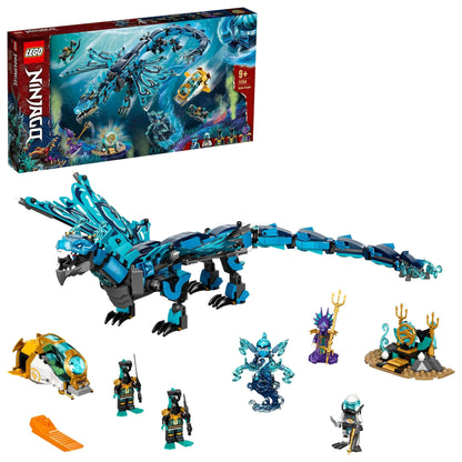 LEGO NINJAGO Water Dragon Toy Set 71754 with dragon, submarine, and 5 minifigures for underwater adventures.