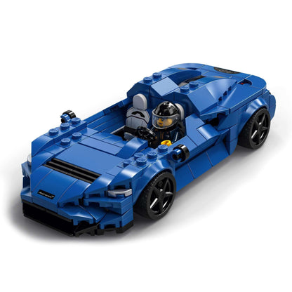 LEGO® Speed Champions McLaren Elva Race Car Toy 76902 in blue with minifigure driver for play and display.