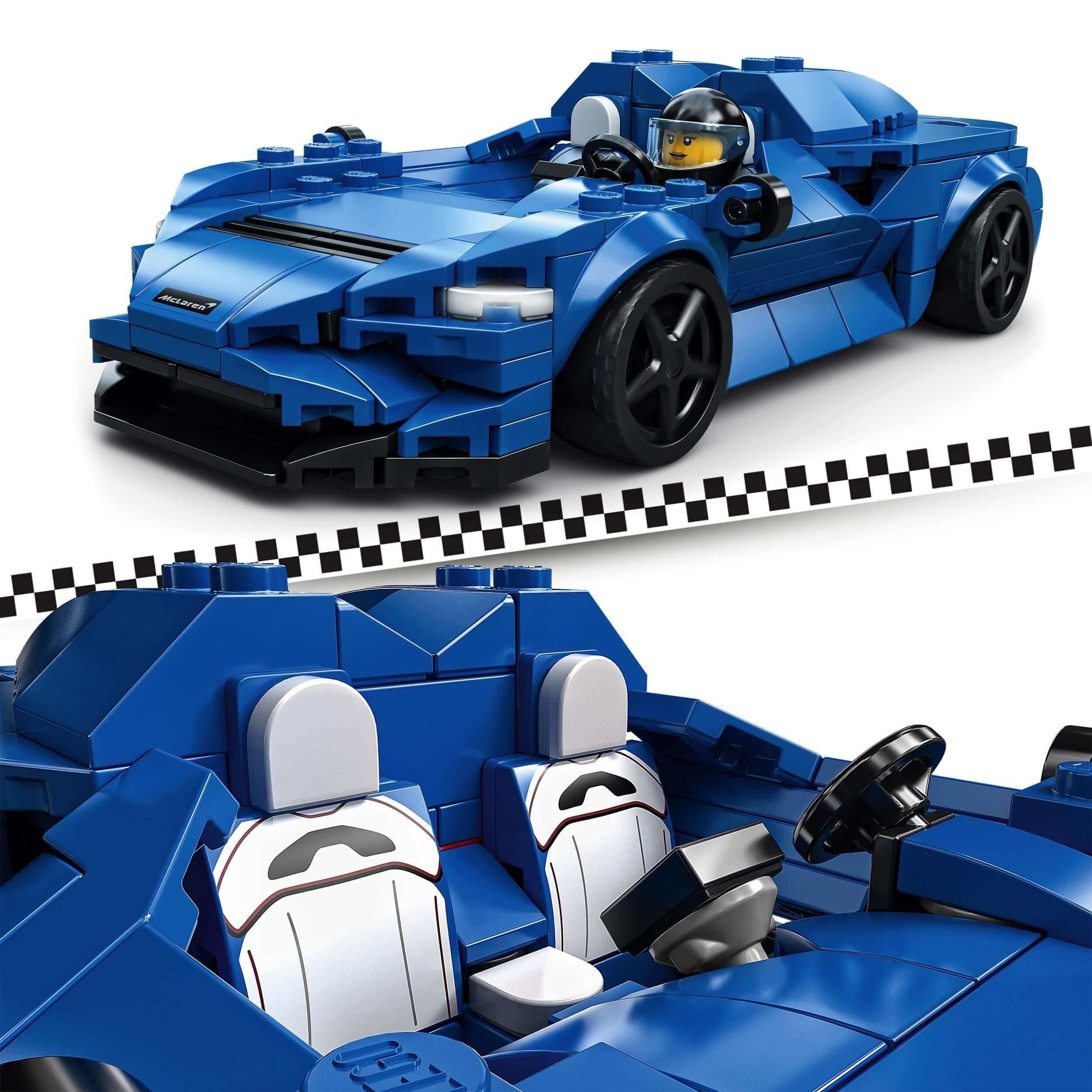 LEGO® Speed Champions McLaren Elva Race Car Toy 76902, detailed model with driver, perfect for play and display.