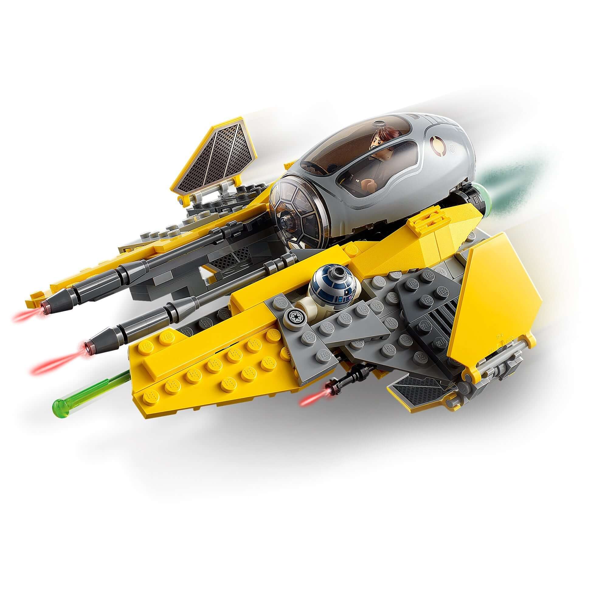 LEGO® Star Wars Anakin's Jedi Interceptor 75281 model flying with R2-D2, launching into action from The Clone Wars.