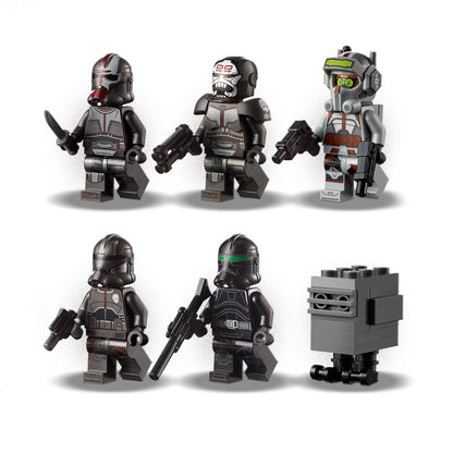 LEGO® Star Wars The Bad Batch figures with clones in action poses and gear, perfect for imaginative play.