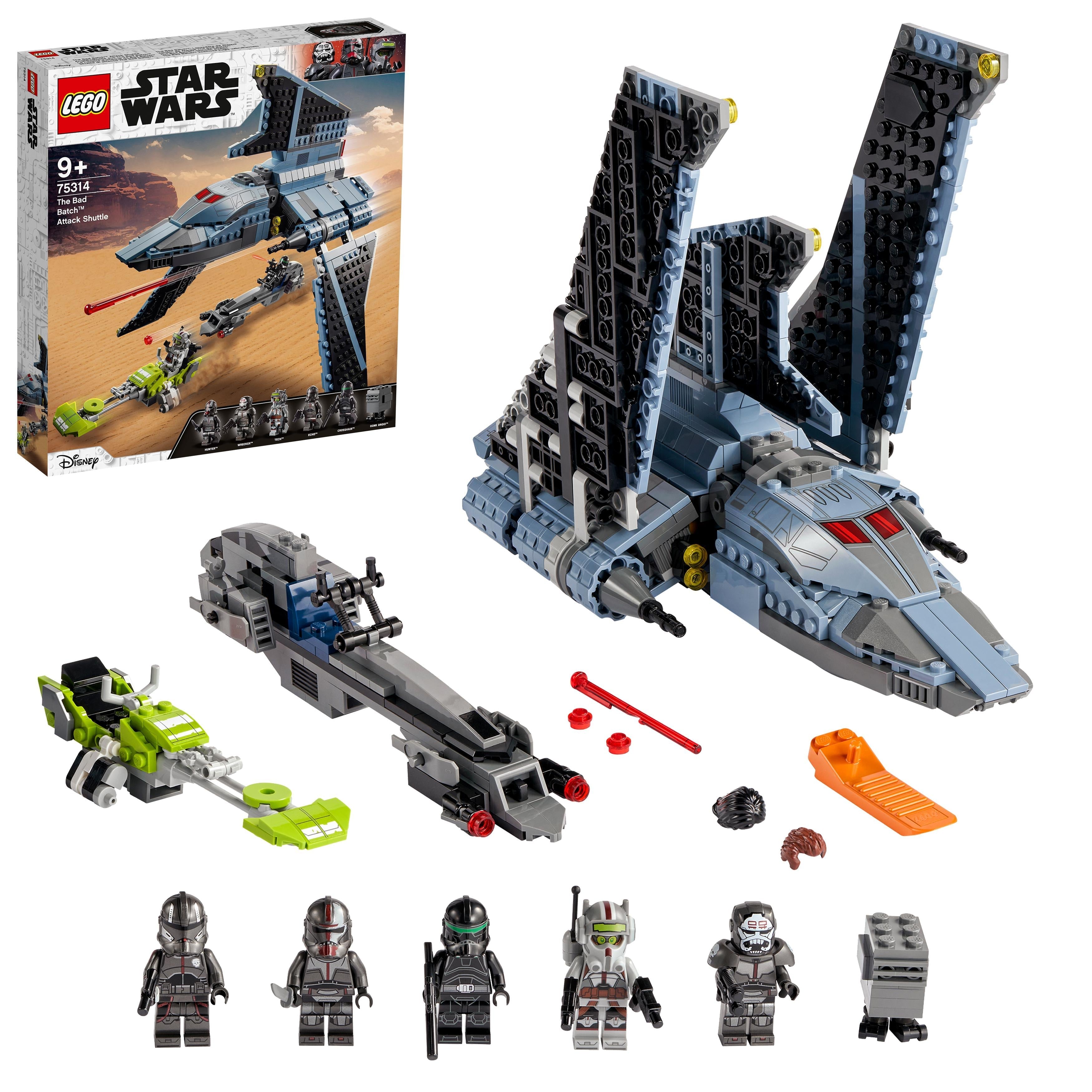LEGO Star Wars The Bad Batch Attack Shuttle 75314 with minifigures and accessories for imaginative play.