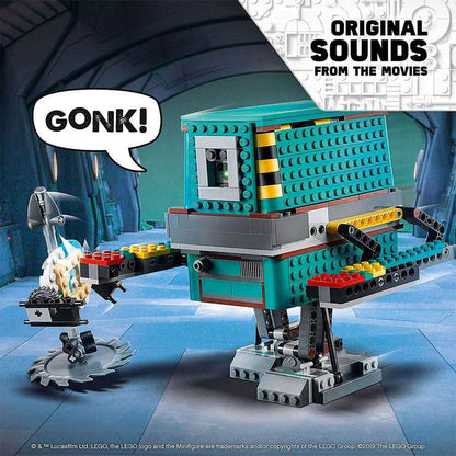 LEGO Star Wars BOOST Droid Commander set featuring a Gonk Droid with sound effects and interactive buildable features.