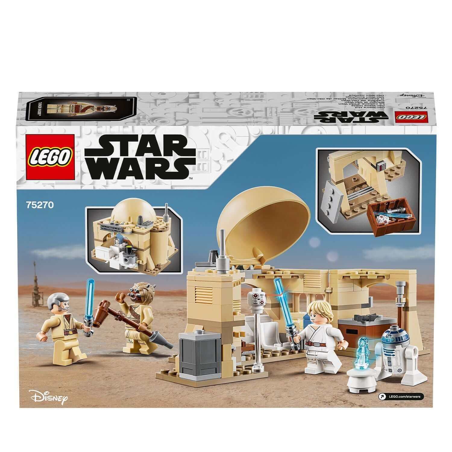 LEGO Star Wars Obi-Wan's Hut Playset 75270 with 4 minifigures and detailed building features for imaginative play.